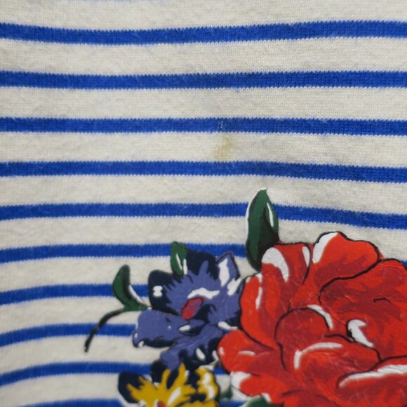 TORY BURCH FLORAL Tee Shirt top 100% cotton striped blue white short sleeves Sml - Picture 9 of 9